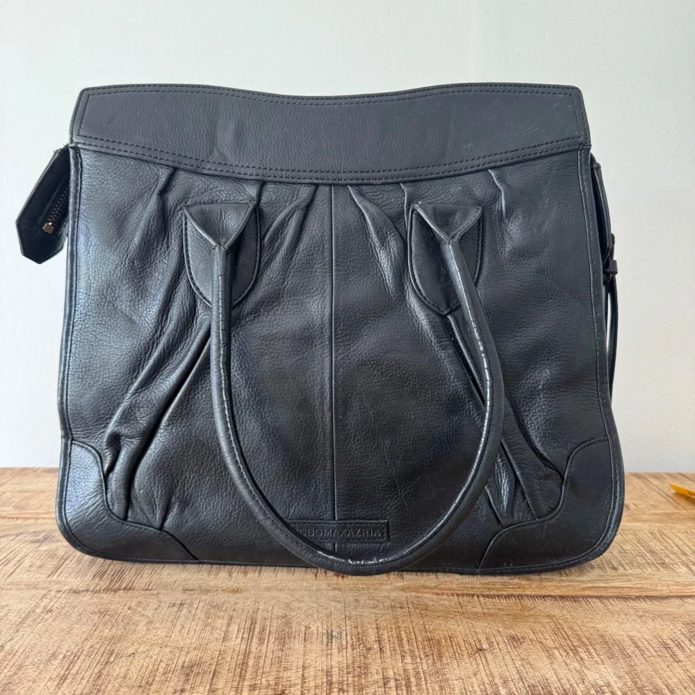 BCBG Max Azria Genuine Leather Purse/Satchel Black Pleated